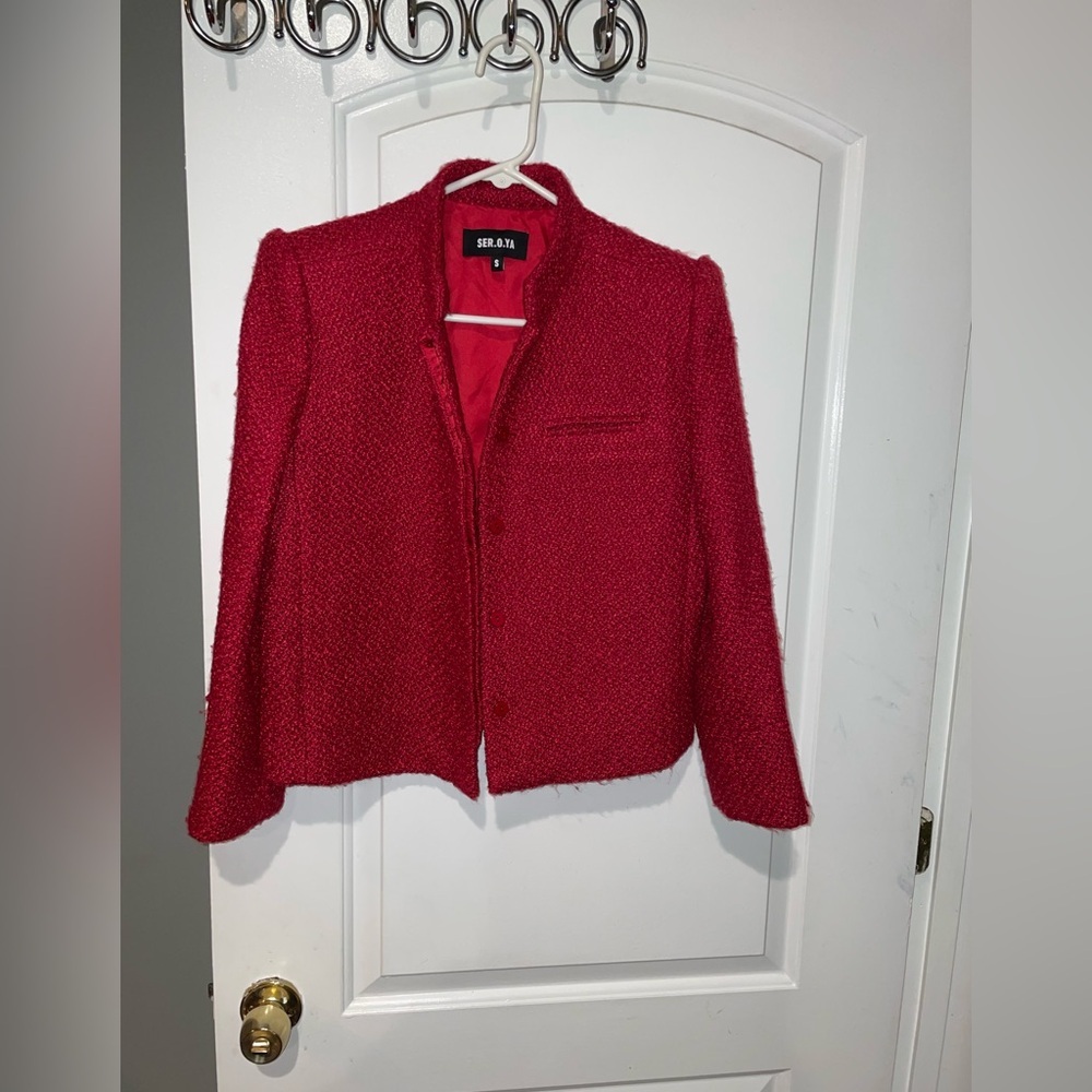 New! SER.O.YA Kristen Boucle Lady Buttoned Jacket Ruby Red Blazer ♥️ Small - Picture 12 of 15